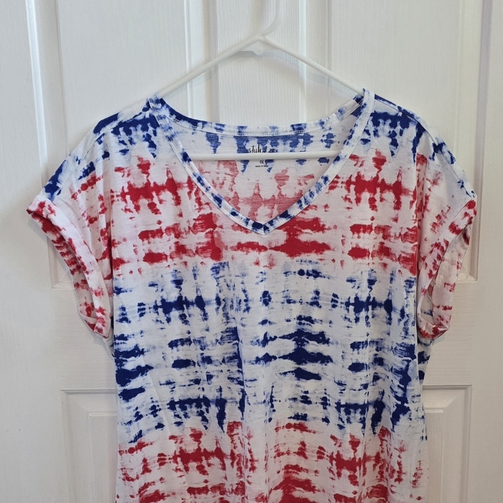 Style & Co. Red and Blue Tie-Dye T-Shirt Relaxed Fit